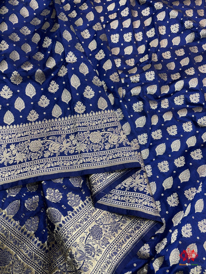 Handloom Banarasi Pure Katan Silk All Over Floral Booti In Shades Of Royal Blue - Bharat Silk House Pure Kataan Silk