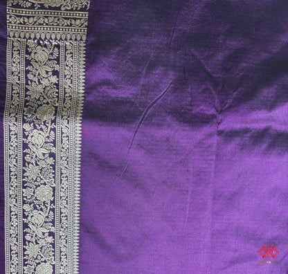 Handloom Banarasi Pure Katan Silk All Over Floral Booti In Shades Of Voilet - Bharat Silk House Pure Kataan Silk