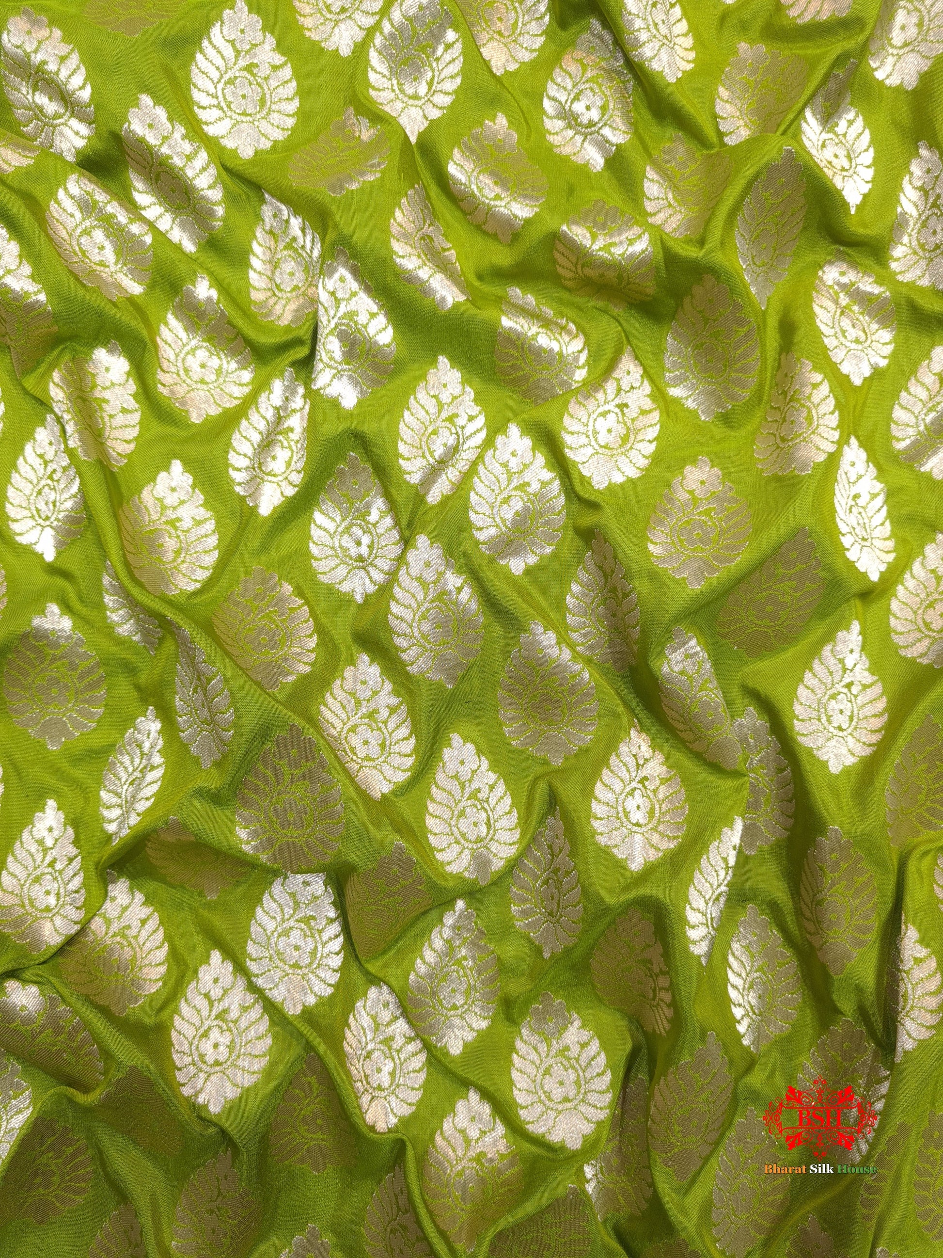 Handloom Banarasi Pure Katan Silk Floral Booti In Shades Of Green - Bharat Silk House