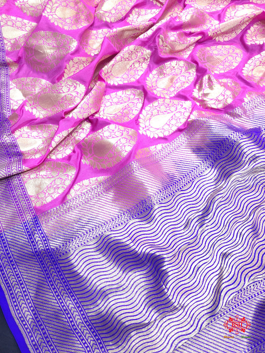 Handloom Banarasi Pure Katan Silk Floral Booti In Shades Of Pink - Bharat Silk House