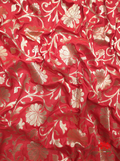 Handloom Banarasi Pure Katan Silk Floral Booti In Shades Of Red - Bharat Silk House