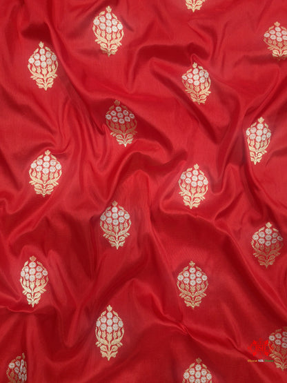 Handloom Banarasi Pure Katan Silk Floral Booti In Shades Of Red - Bharat Silk House