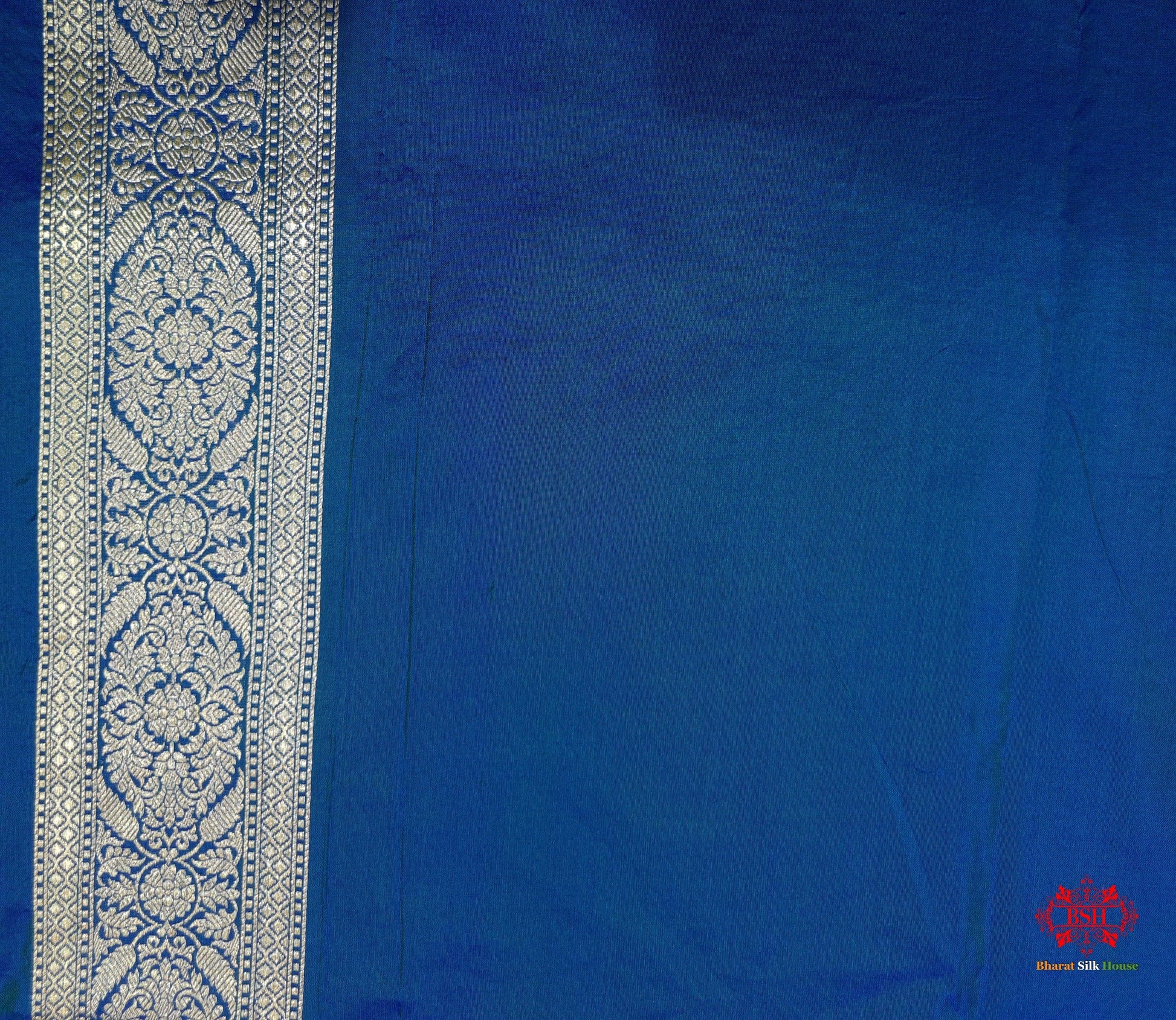 Handloom Banarasi Pure Katan Silk Floral Jaal In Shades Of Blue - Bharat Silk House