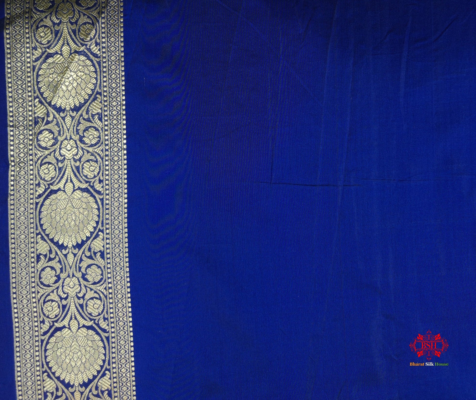 Handloom Banarasi Pure Katan Silk Floral Jaal In Shades Of Blue - Bharat Silk House