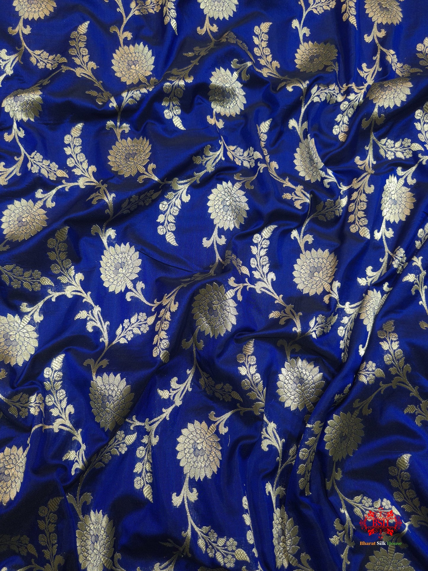 Handloom Banarasi Pure Katan Silk Floral Jaal In Shades Of Blue - Bharat Silk House