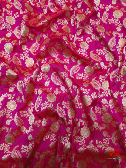 Handloom Banarasi Pure Katan Silk Floral Jaal In Shades Of Pink - Bharat Silk House