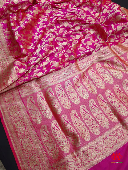 Handloom Banarasi Pure Katan Silk Floral Jaal In Shades Of Pink - Bharat Silk House