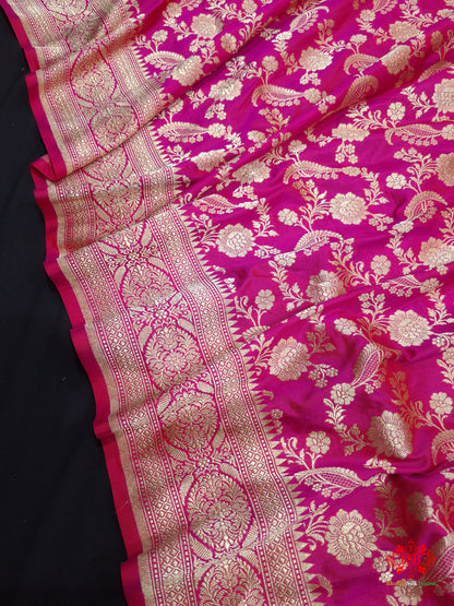 Handloom Banarasi Pure Katan Silk Floral Jaal In Shades Of Pink - Bharat Silk House