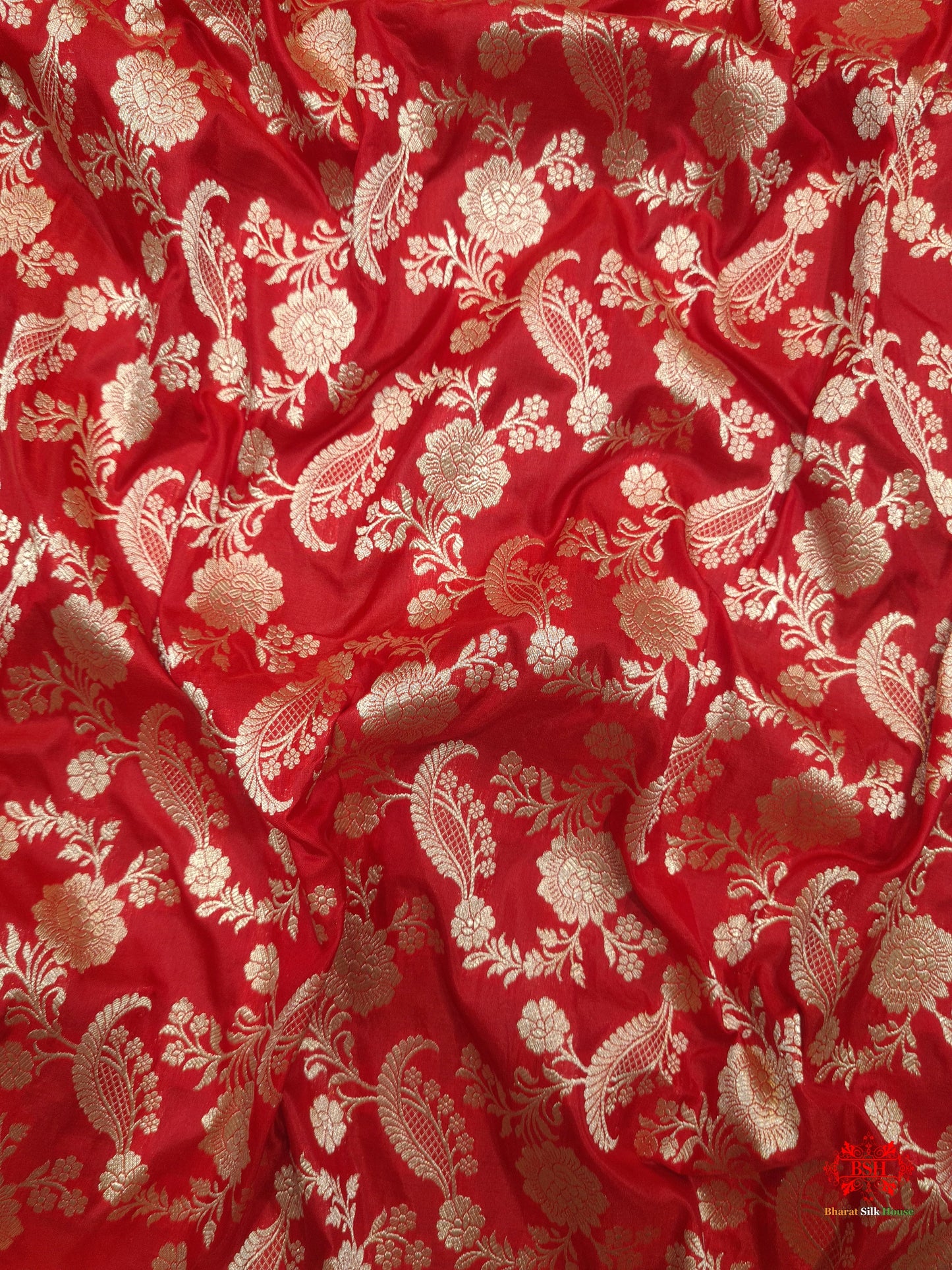 Handloom Banarasi Pure Katan Silk Floral Jaal In Shades Of Red - Bharat Silk House