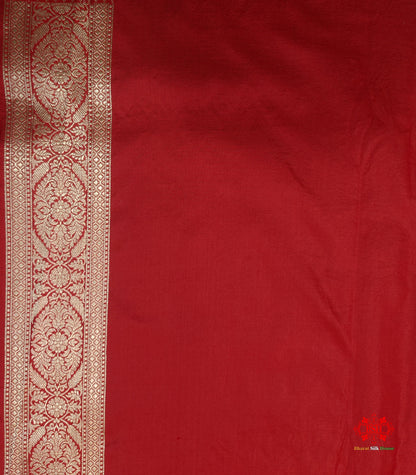 Handloom Banarasi Pure Katan Silk Floral Jaal In Shades Of Red - Bharat Silk House