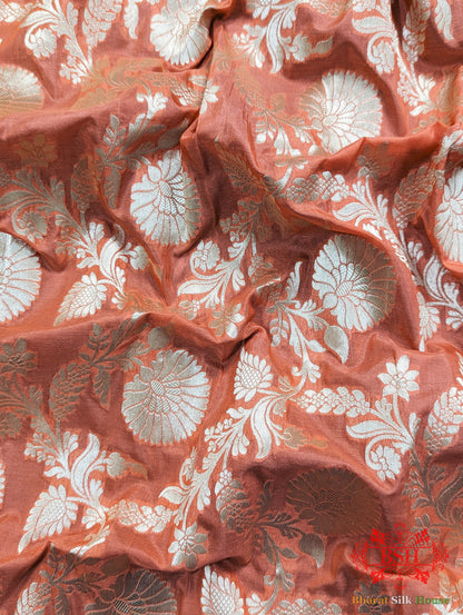 Handloom Banarasi Pure Katan Silk Floral Jaal Saree In Shades Of Peach - Bharat Silk House