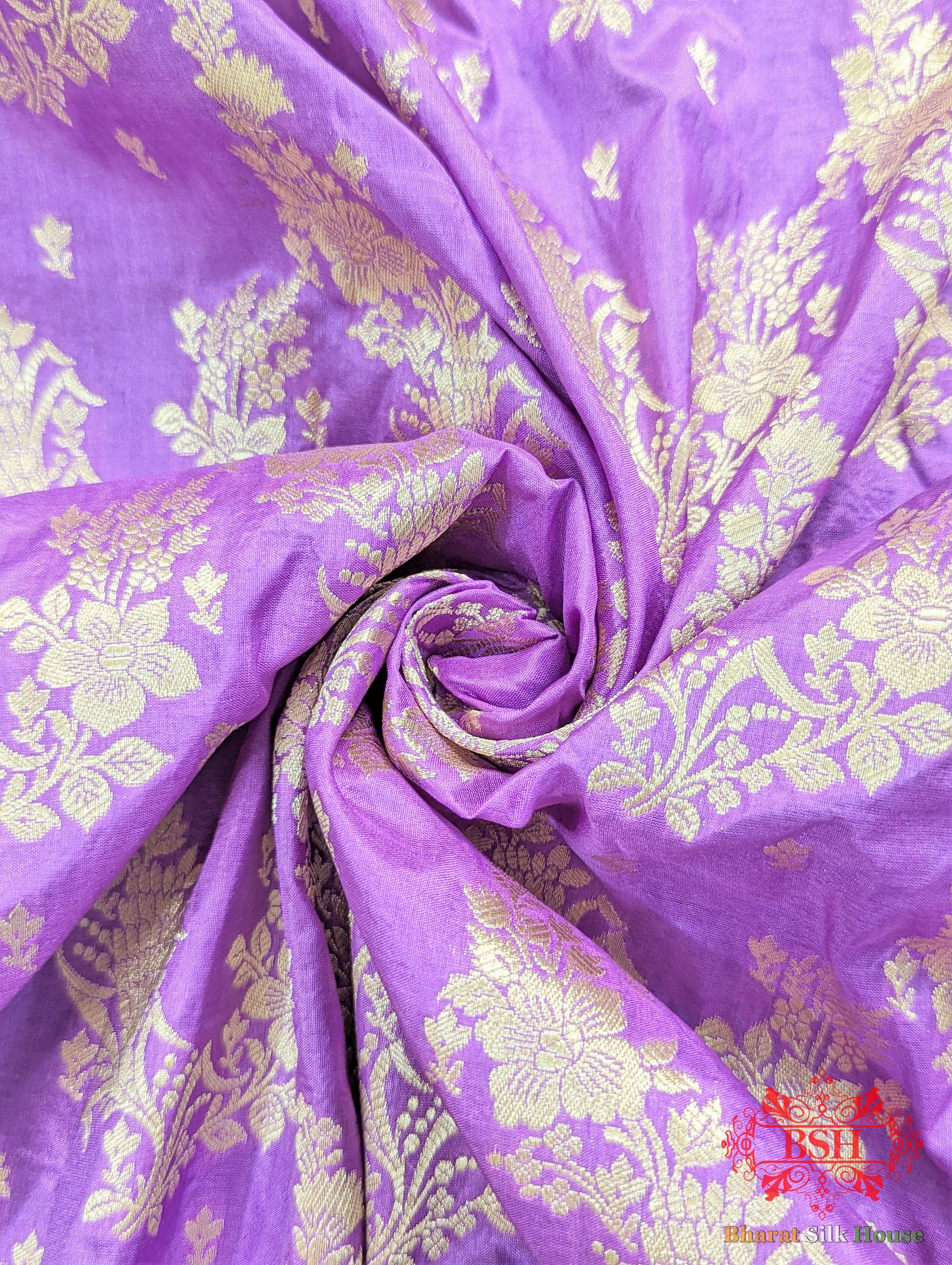 Handloom Banarasi Pure Katan Silk Opara Floral Jaal In Shades Of Gazari - Bharat Silk House