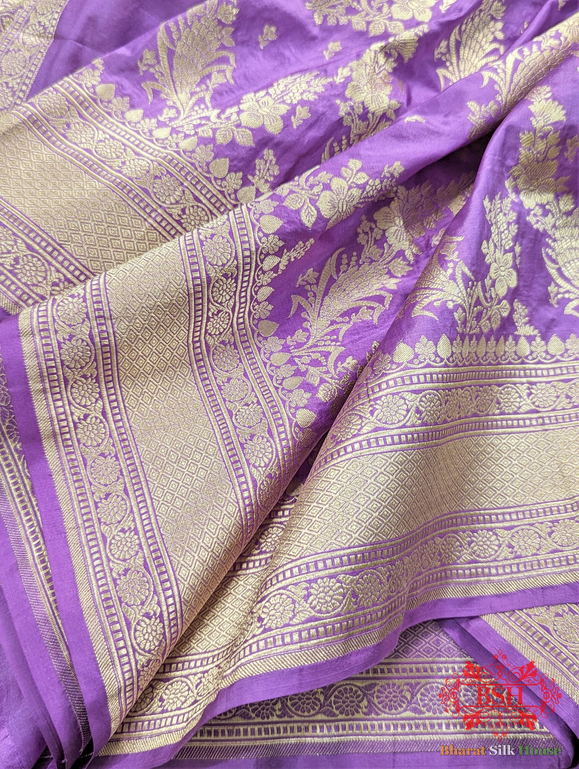 Handloom Banarasi Pure Katan Silk Opara Floral Jaal In Shades Of Gazari - Bharat Silk House