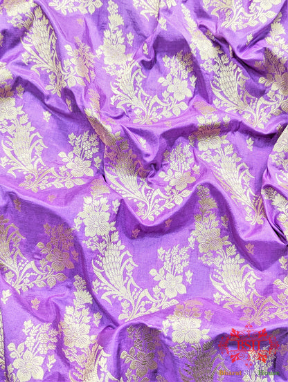 Handloom Banarasi Pure Katan Silk Opara Floral Jaal In Shades Of Gazari - Bharat Silk House