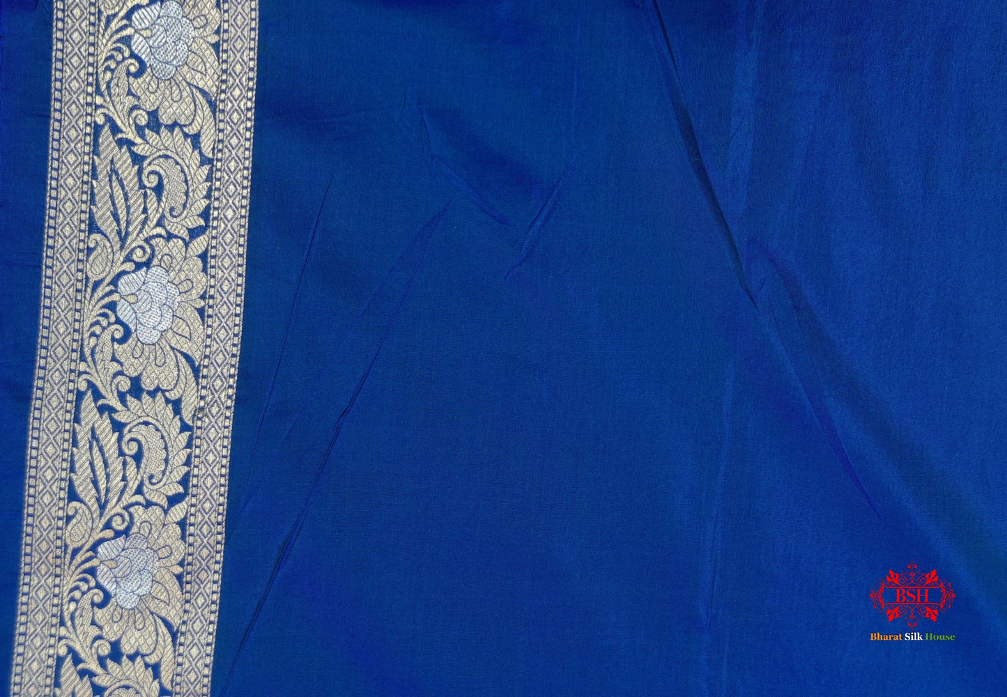 Handloom Banarasi Pure Katan Silk Opara Sona Rupa Dual Zari Saree Floral Jaal In Shades Of Blue - Bharat Silk House