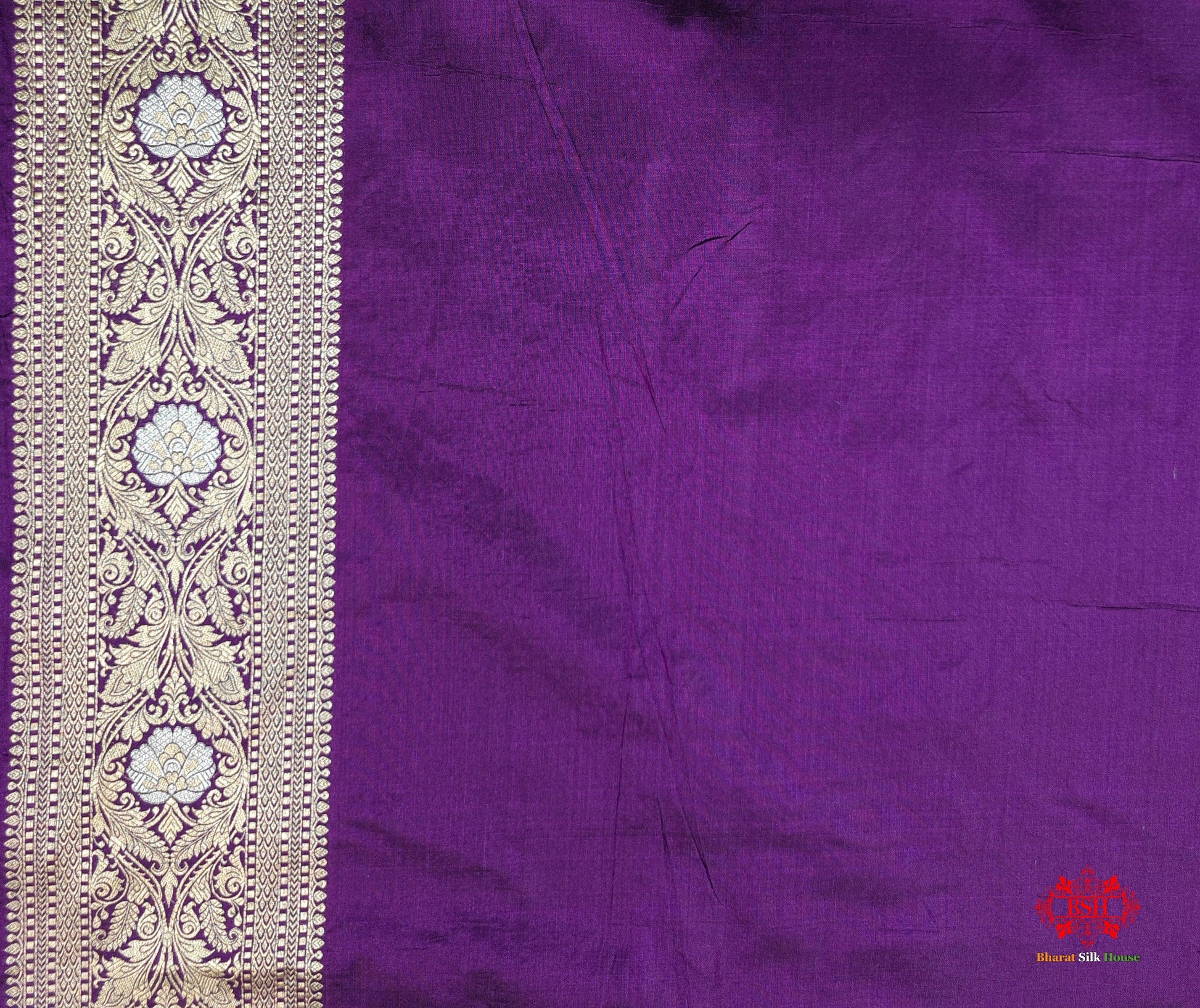 Handloom Banarasi Pure Katan Silk Opara Sona Rupa Dual Zari Saree Floral Jaal In Shades Of Magenta - Bharat Silk House