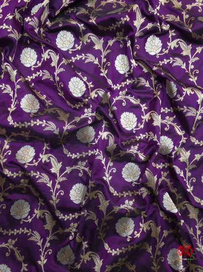 Handloom Banarasi Pure Katan Silk Opara Sona Rupa Dual Zari Saree Floral Jaal In Shades Of Magenta - Bharat Silk House