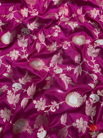 Handloom Banarasi Pure Katan Silk Opara Sona Rupa Dual Zari Saree Floral Jaal In Shades Of Rani - Bharat Silk House Pure Kataan Silk