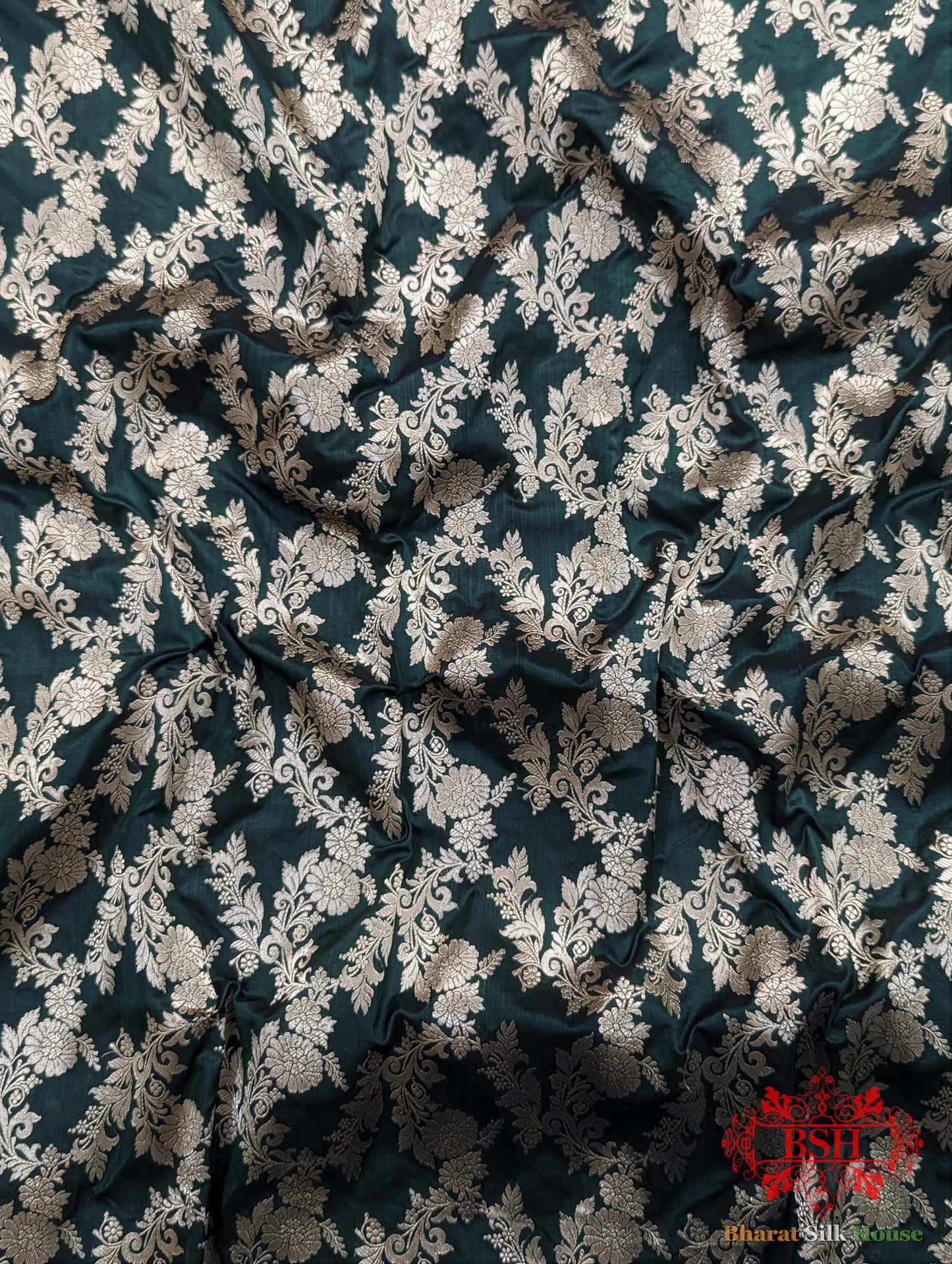 Handloom Banarasi Pure Katan Silk Opara With Floral Jaal In Shades Of Green - Bharat Silk House