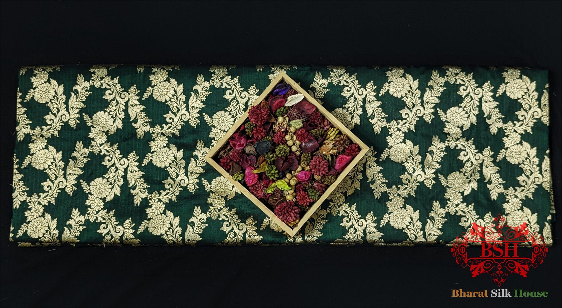 Handloom Banarasi Pure Katan Silk Opara With Floral Jaal In Shades Of Green - Bharat Silk House