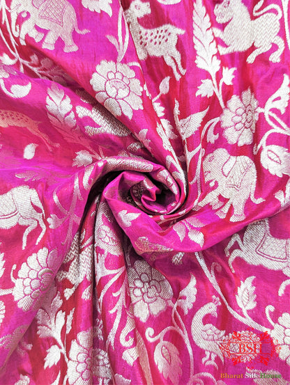 Handloom Banarasi Shikargah Kataan Silk Saree In Shades Of Pink - Bharat Silk House