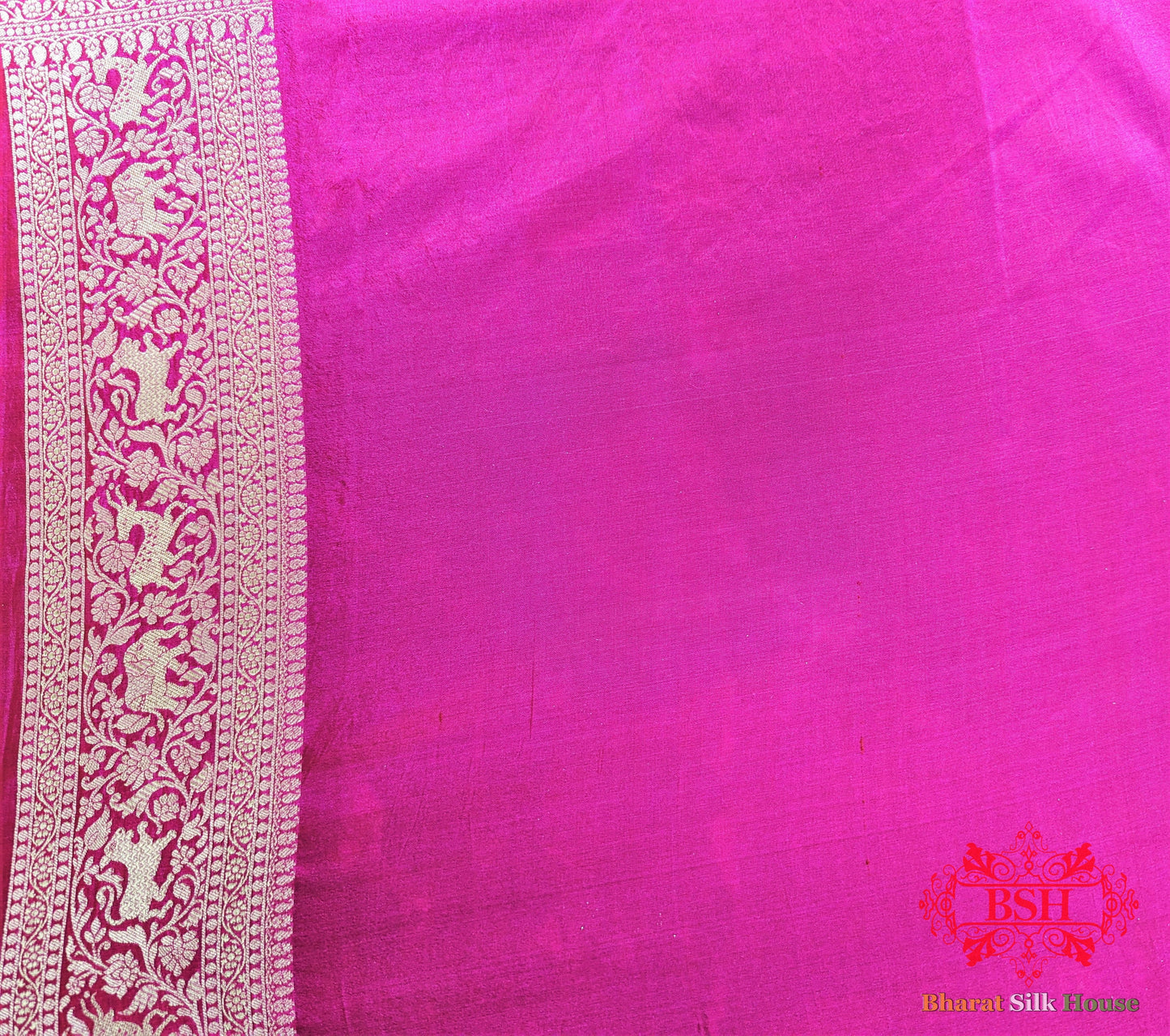 Handloom Banarasi Shikargah Kataan Silk Saree In Shades Of Pink - Bharat Silk House