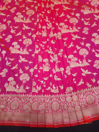 Handloom Banarasi Shikargah Katan Silk Saree In Shades Of Pink - Bharat Silk House