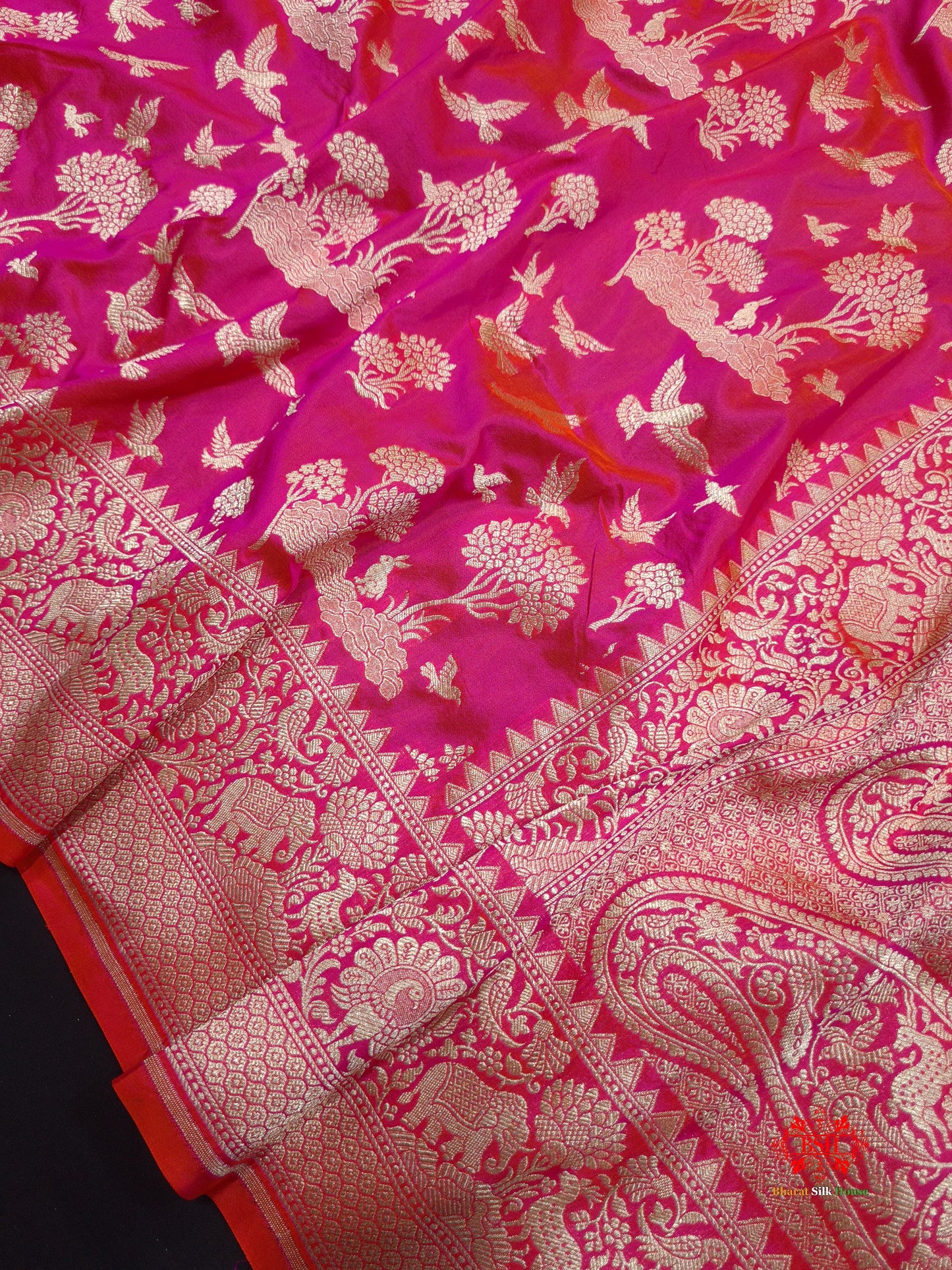 Handloom Banarasi Shikargah Katan Silk Saree In Shades Of Pink - Bharat Silk House