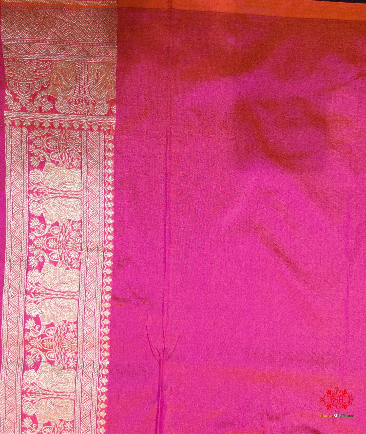 Handloom Banarasi Shikargah Katan Silk Saree In Shades Of Pink Cross Color - Bharat Silk House