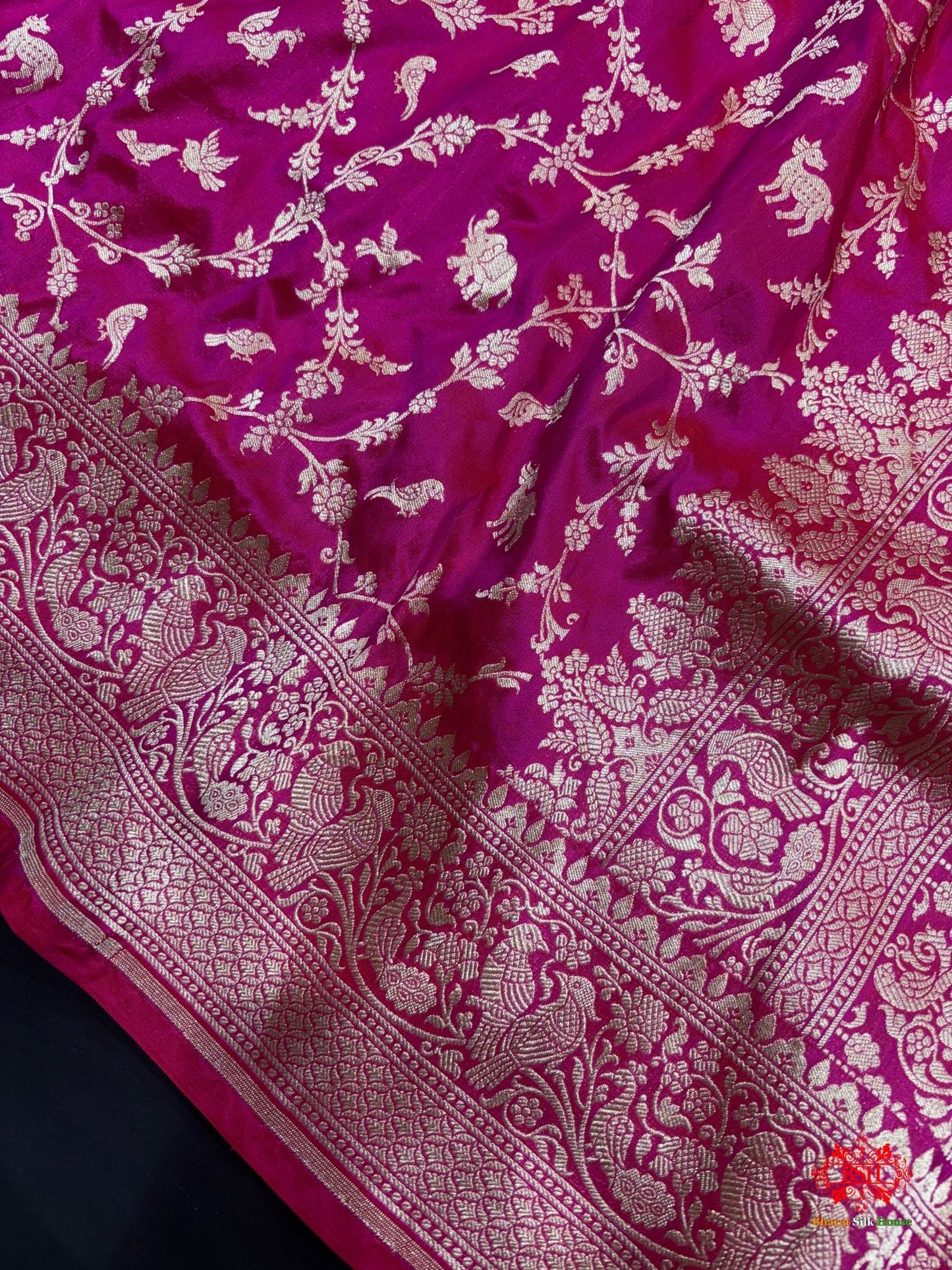 Handloom Banarasi Shikargah Katan Silk Saree In Shades Of Pink - Bharat Silk House Pure Kataan Silk