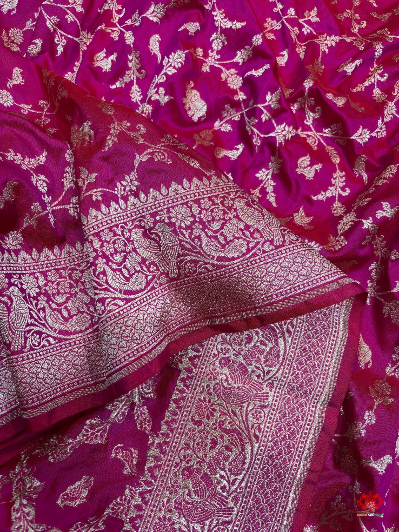 Handloom Banarasi Shikargah Katan Silk Saree In Shades Of Pink - Bharat Silk House Pure Kataan Silk