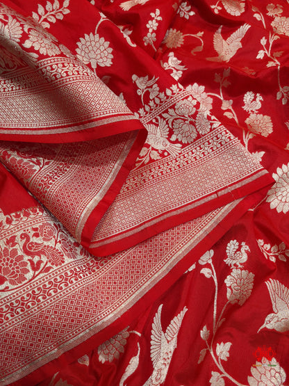 Handloom Banarasi Shikargah Katan Silk Saree In Shades Of Red - Bharat Silk House