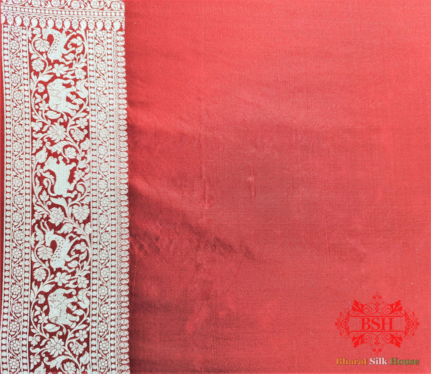 Handloom Banarasi Shikargah Katan Silk Saree In Shades Of Red - Bharat Silk House