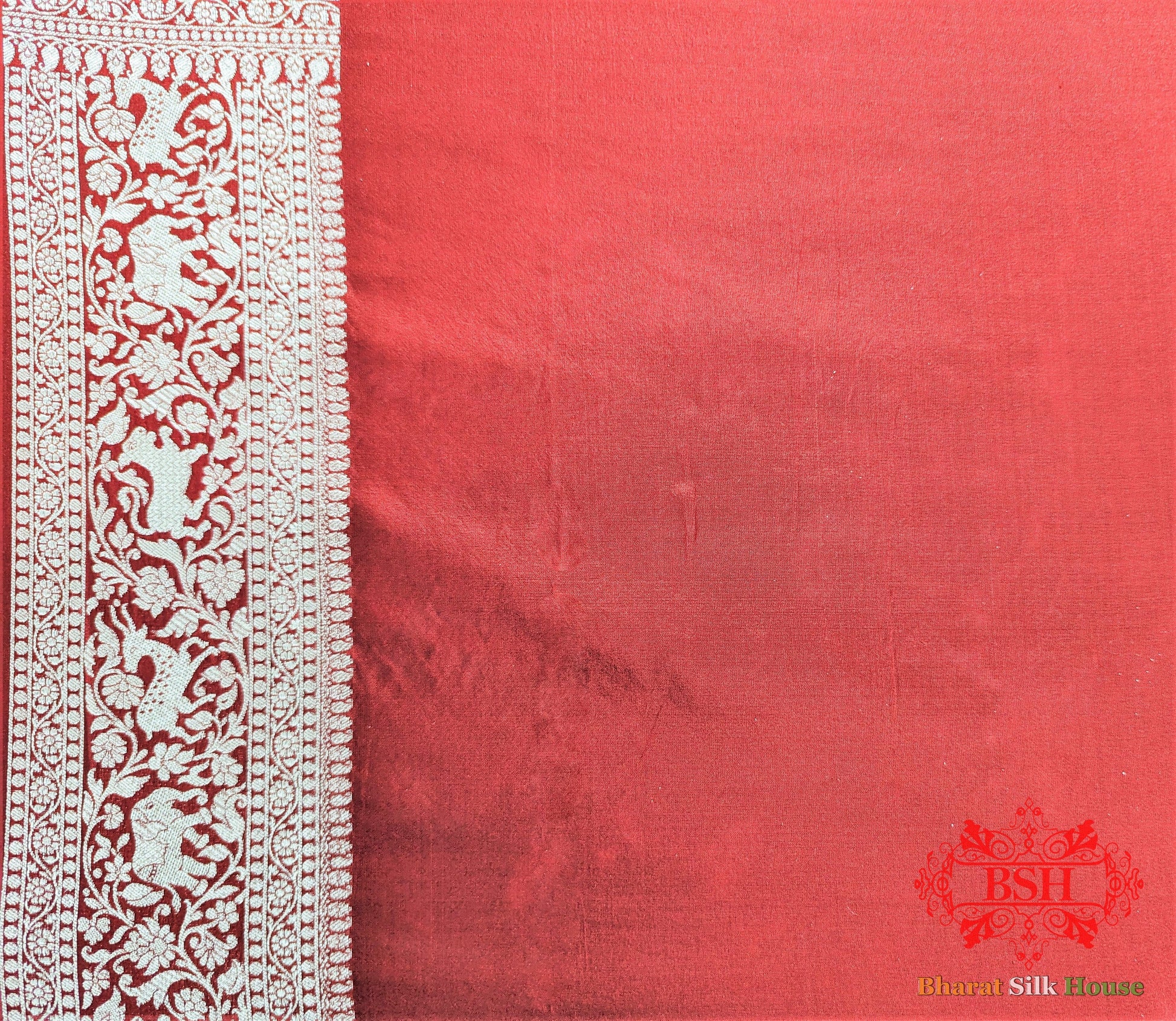 Handloom Banarasi Shikargah Katan Silk Saree In Shades Of Red - Bharat Silk House