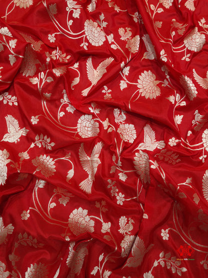 Handloom Banarasi Shikargah Katan Silk Saree In Shades Of Red - Bharat Silk House