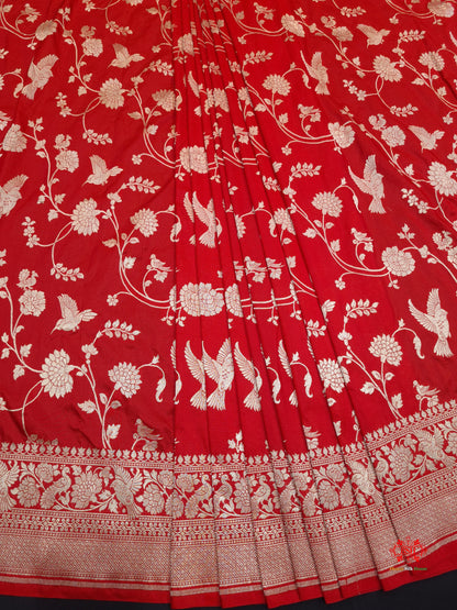 Handloom Banarasi Shikargah Katan Silk Saree In Shades Of Red - Bharat Silk House