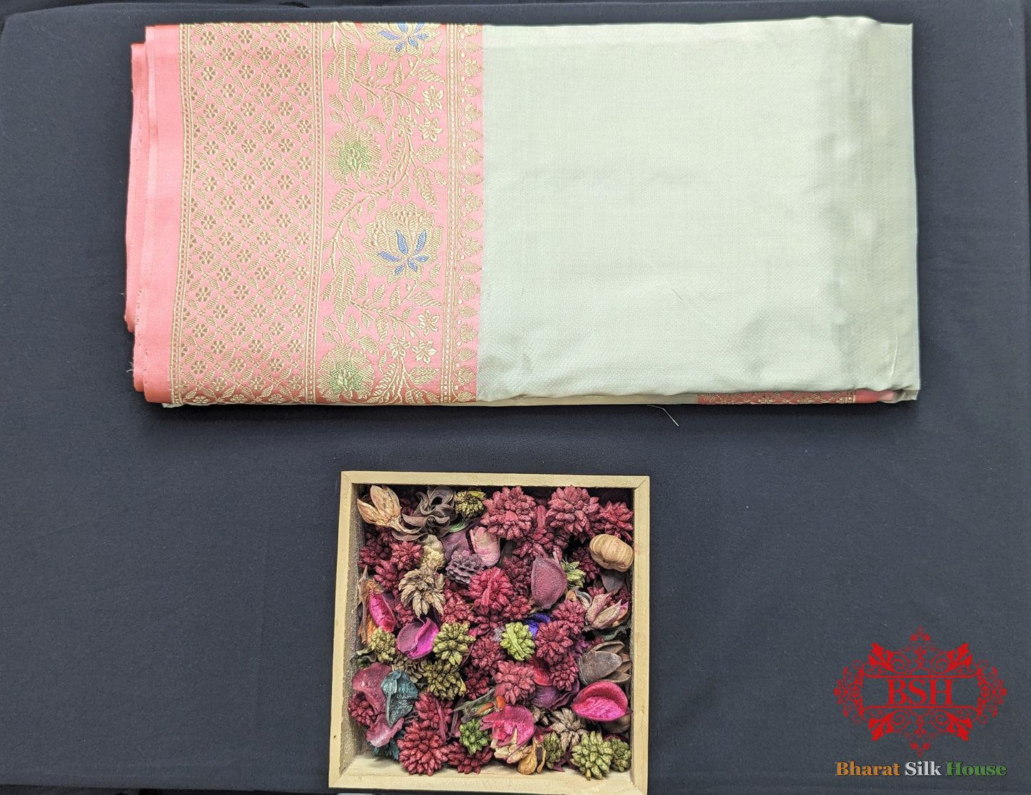 Ivory Pure Katan Silk Banarasi Handloom Saree - Bharat Silk House