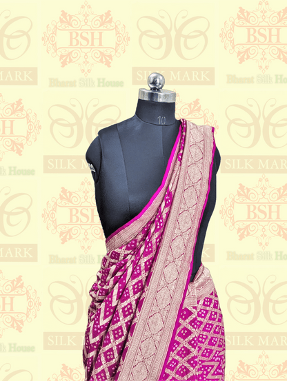 Khaddi Georgette Saree With Bandhani Print In Shades Of Pink - Bharat Silk House