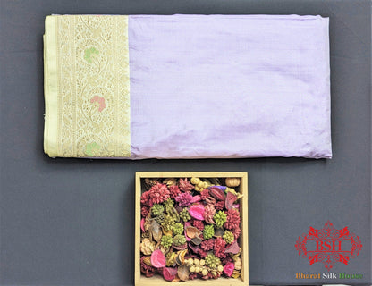 Lavender Pure Katan Silk Banarasi Handloom Saree - Bharat Silk House