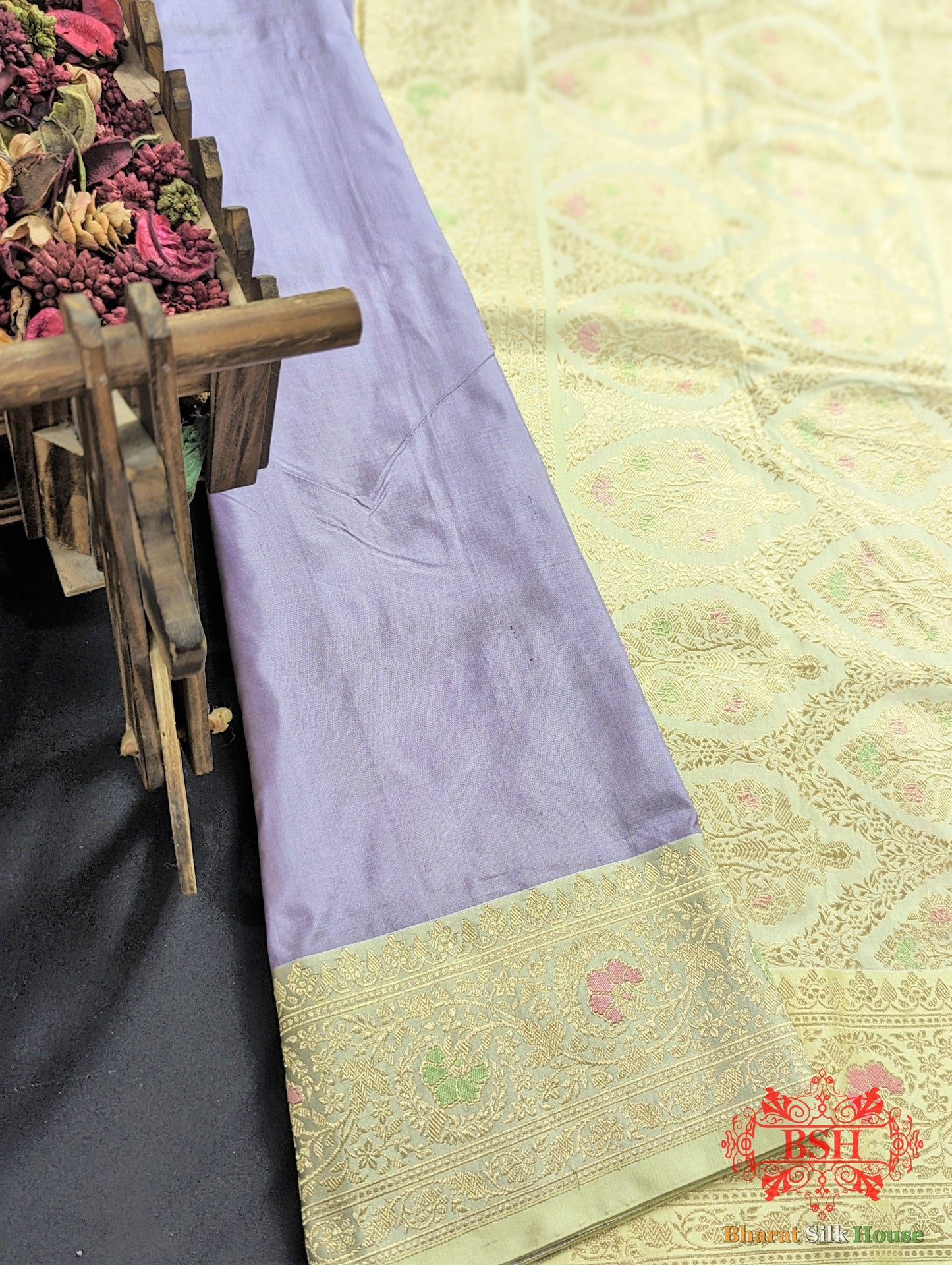 Lavender Pure Katan Silk Banarasi Handloom Saree - Bharat Silk House