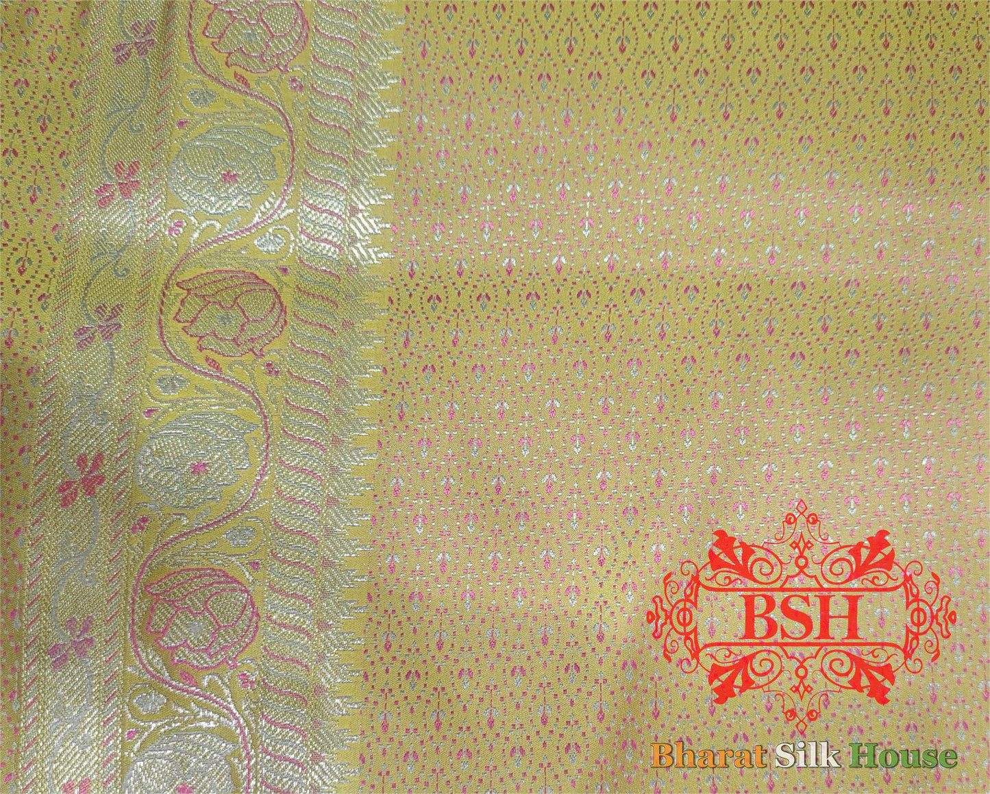 Lemon Shades Of Yellow Dohri Resham Zari Booti Tanchoi Silk Saree - Bharat Silk House