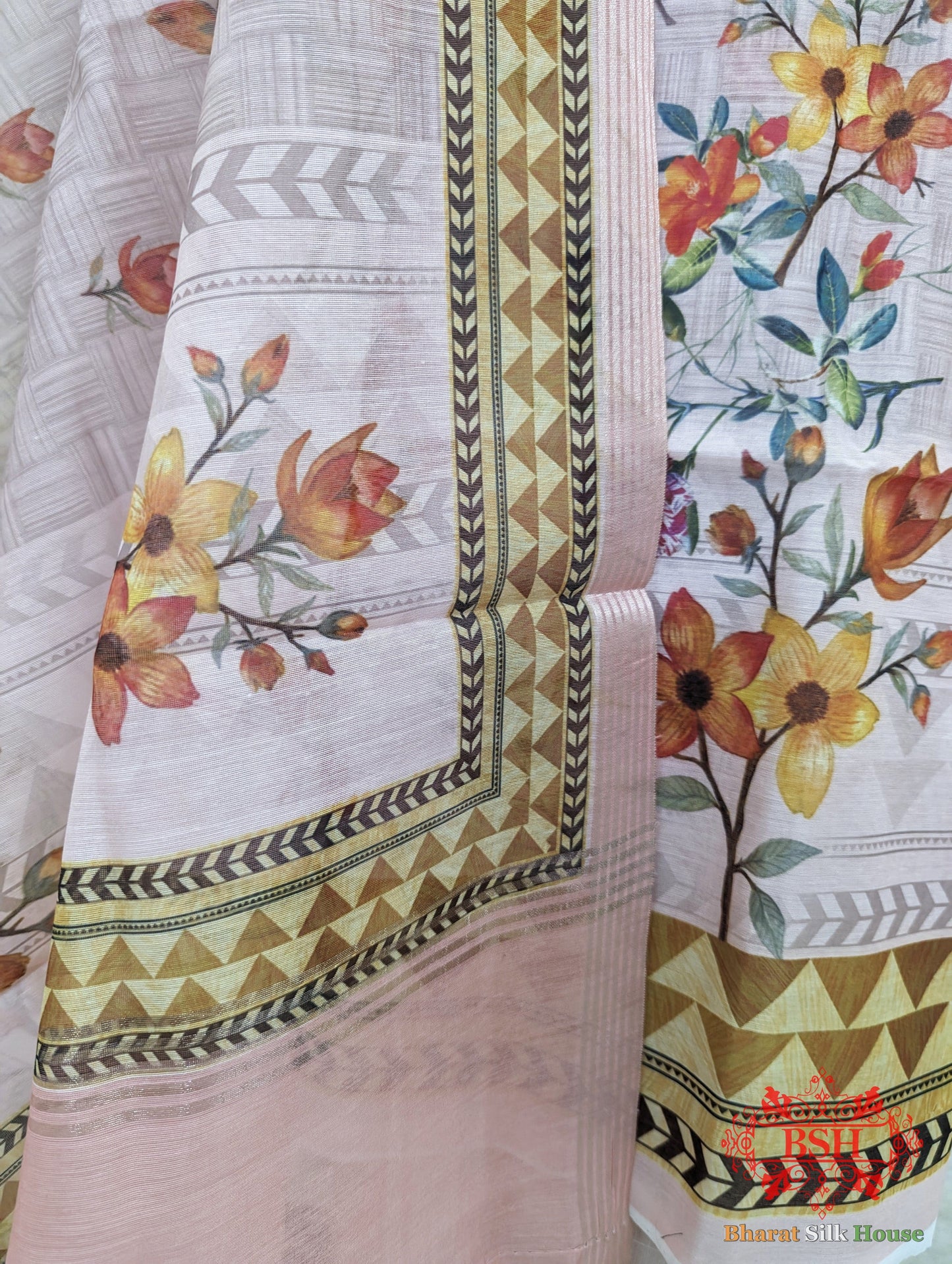 Light Pink Digital Print Cotton Suit Piece - Bharat Silk House