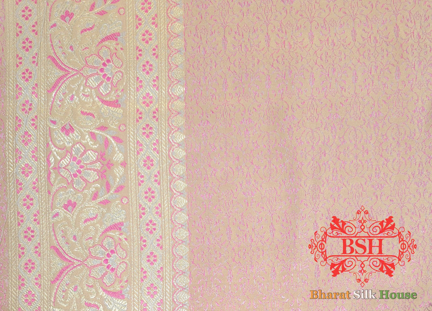 Light Pink Dohri Resham Zari Booti Tanchoi Silk Saree - Bharat Silk House