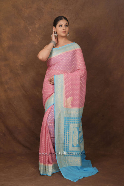 Light Pink Pure Chiffon All Over Booti Saree - Bharat Silk House