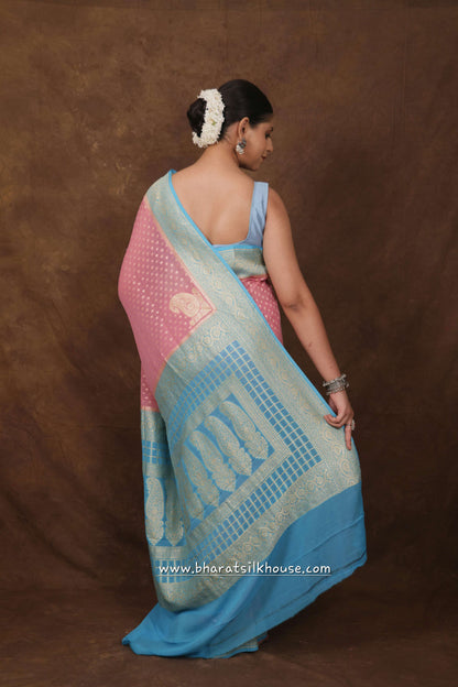 Light Pink Pure Chiffon All Over Booti Saree - Bharat Silk House