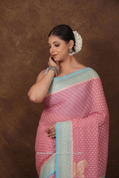 Light Pink Pure Chiffon All Over Booti Saree - Bharat Silk House