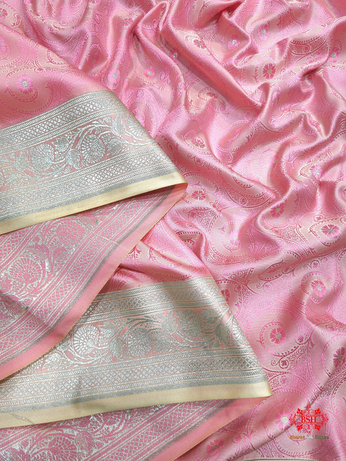 Light Pink Single Zari Tanchoi Silk Saree - Bharat Silk House