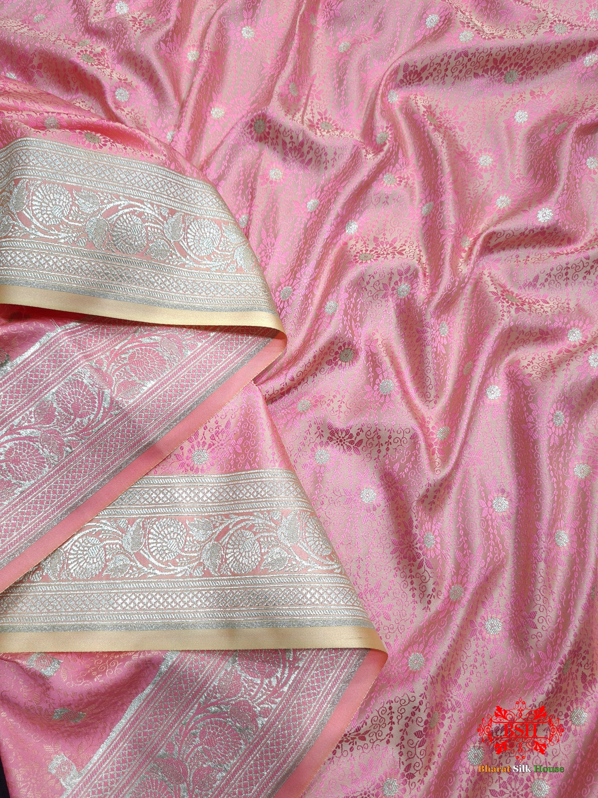 Light Pink Single Zari Tanchoi Silk Saree - Bharat Silk House