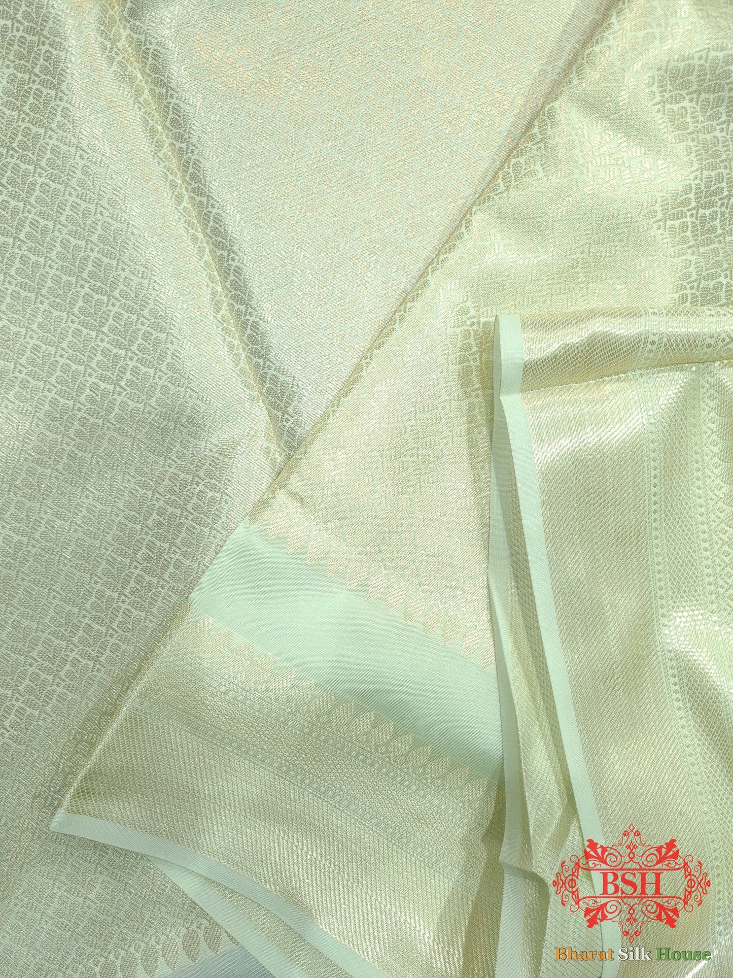 Light Shades Of Pistachio Banarasi Brocade Semi Silk Dupatta - Bharat Silk House