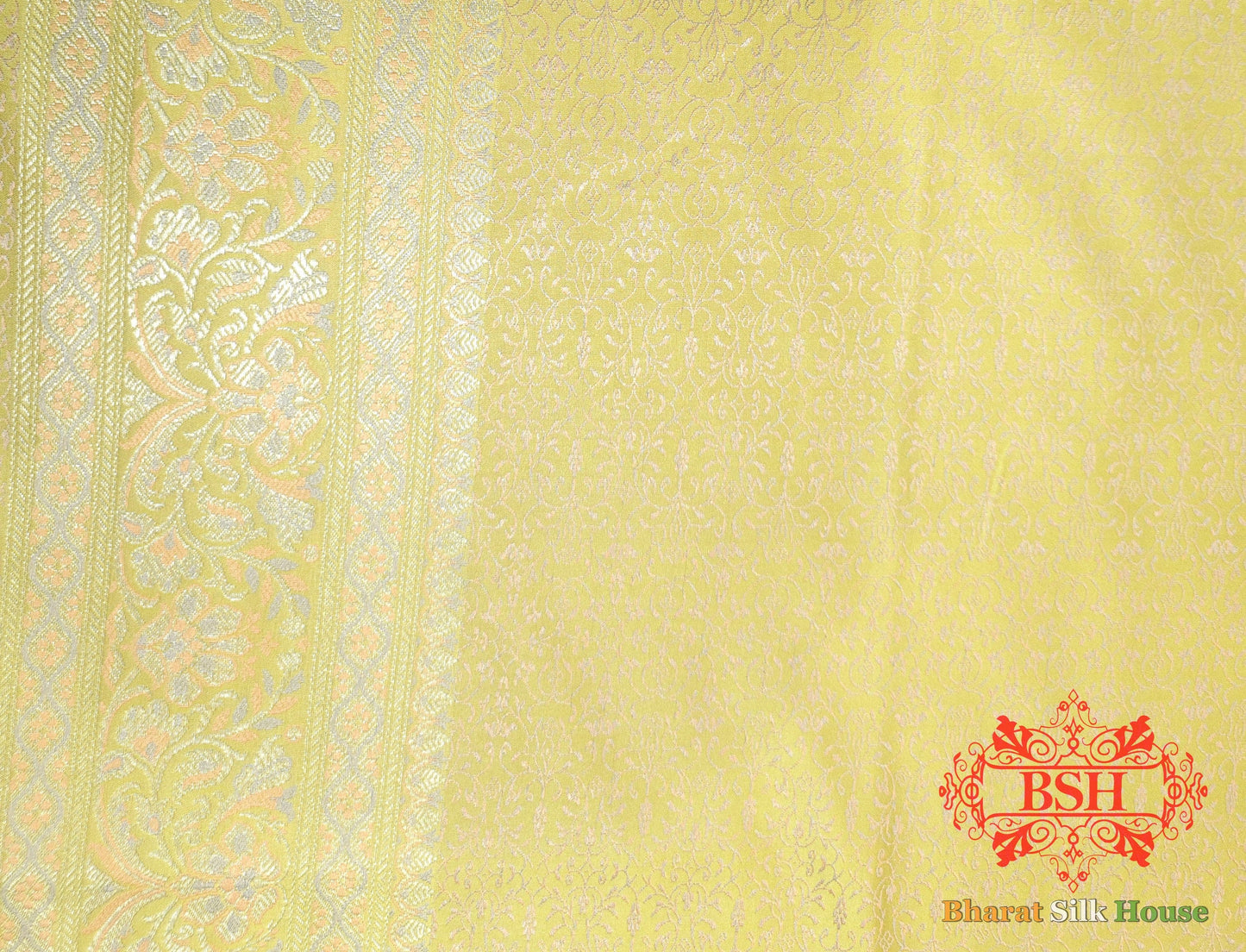 Light Yellow Dohri Resham Zari Booti Tanchoi Silk Saree - Bharat Silk House